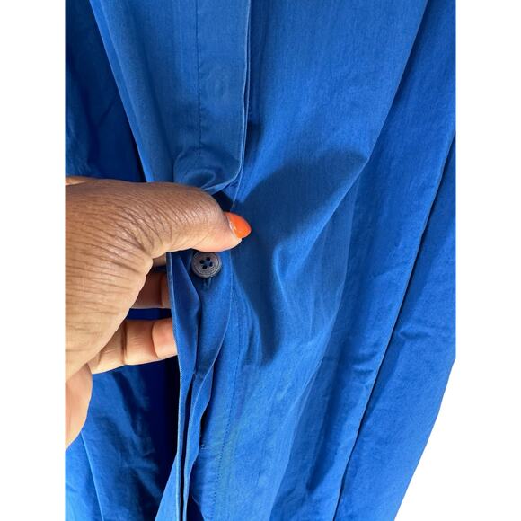 Tory Burch Blue Cotton Poplin V-Neck Pleated Long Sleeve Maxi Shirt Dress Size 6 - Picture 6 of 13